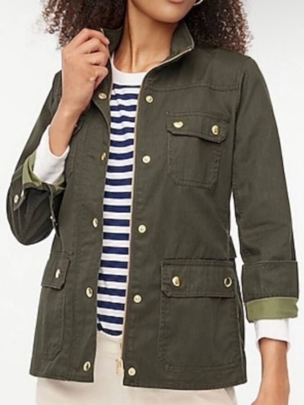J. Crew green army popper zip front jacket coat size S